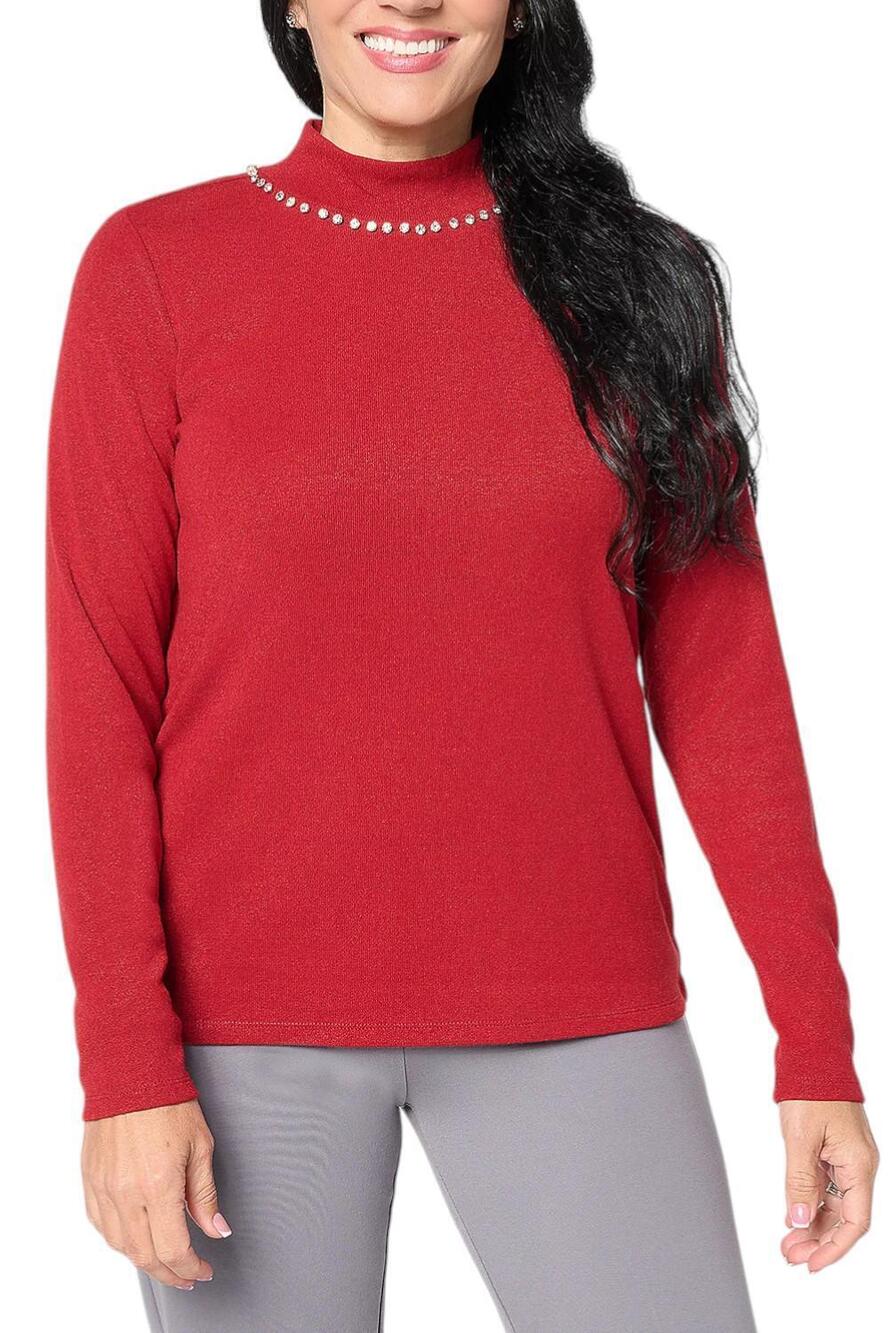 Dennis Basso Women's Mock Neck Sweater w/ Embellishment Carnelian - Regular